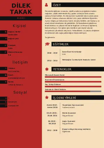 Eczacı CV Örnekleri cv indir